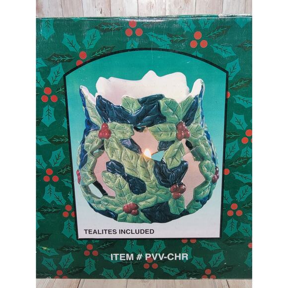 Vintage Christmas Holly Porcelain Votive Holders Set Of 6 Tealites Not Included - Picture 3 of 5